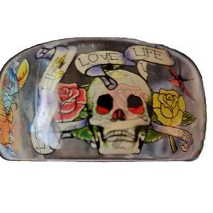 SKULL BRACELET Womens Clear Lucite Wide Bangle Ornate Floral Skulls Bohemian